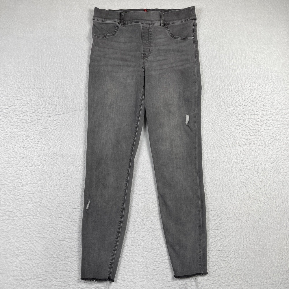 Spanx Jeans Womens L Grey Ankle Skinny Distressed Raw Hem Streetwear Grunge Edgy